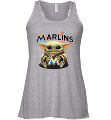 Baby Yoda Hugs Loves The Miami Marlins Baseball Womens Racerback Tank Top Womens Racerback Tank Top - VeigarTee