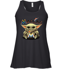 Baby Yoda Hugs Loves The Miami Marlins Baseball Womens Racerback Tank Top Womens Racerback Tank Top - VeigarTee