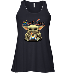 Baby Yoda Hugs Loves The Miami Marlins Baseball Womens Racerback Tank Top Womens Racerback Tank Top - VeigarTee