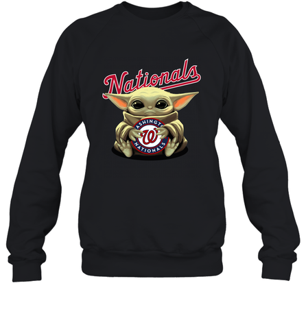 Baby Yoda Hugs Loves The Washington Nationals Baseball Adult Sweatshirt Adult Sweatshirt / Black / S Adult Sweatshirt - VeigarTee