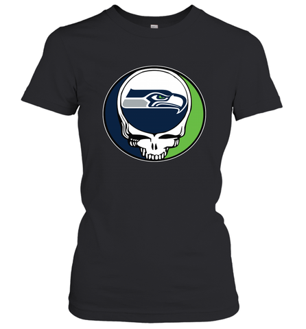 Seattle Seahawks Grateful Dead Steal Your Face NFL Football Womens T-Shirt Womens T-Shirt / Black / XS Womens T-Shirt - VeigarTee