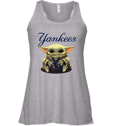 Baby Yoda Hugs Loves The New York Yankees Baseball Womens Racerback Tank Top