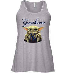 Baby Yoda Hugs Loves The New York Yankees Baseball Womens Racerback Tank Top Womens Racerback Tank Top - VeigarTee