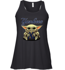 Baby Yoda Hugs Loves The New York Yankees Baseball Womens Racerback Tank Top Womens Racerback Tank Top - VeigarTee