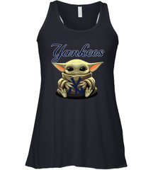 Baby Yoda Hugs Loves The New York Yankees Baseball Womens Racerback Tank Top Womens Racerback Tank Top - VeigarTee