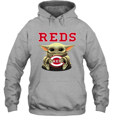 Baby Yoda Hugs Loves The Cincinnati Reds Baseball Adult Hoodie Sweatshirt Adult Hoodie Sweatshirt - VeigarTee