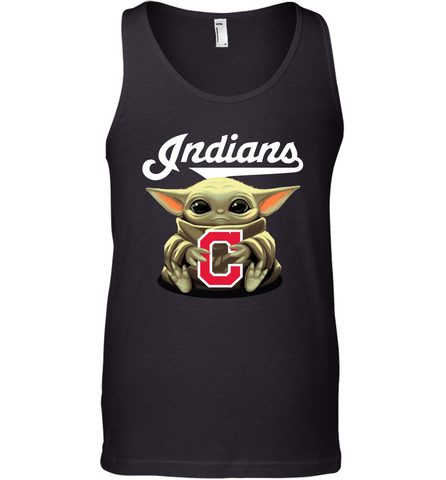 Baby Yoda Hugs Loves The Cleveland Indians Baseball Mens Tank Top Mens Tank Top / Black / XS Mens Tank Top - VeigarTee