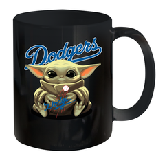 Baby Yoda Hugs Loves The Los Angeles Dodgers Baseball Ceramic Mug 11oz Ceramic Mug 11oz - VeigarTee