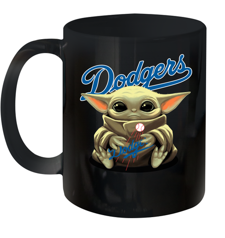 Baby Yoda Hugs Loves The Los Angeles Dodgers Baseball Ceramic Mug 11oz Ceramic Mug 11oz / Black / 11oz Ceramic Mug 11oz - VeigarTee