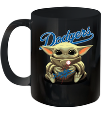 Baby Yoda Hugs Loves The Los Angeles Dodgers Baseball Ceramic Mug 11oz Ceramic Mug 11oz - VeigarTee