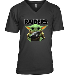 Baby Yoda Loves The Oakland Raiders Star Wars Baby Yoda Hugs Raiders NFL Mens V-Neck T-Shirt Mens V-Neck T-Shirt - VeigarTee