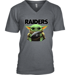 Baby Yoda Loves The Oakland Raiders Star Wars Baby Yoda Hugs Raiders NFL Mens V-Neck T-Shirt Mens V-Neck T-Shirt - VeigarTee