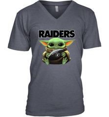Baby Yoda Loves The Oakland Raiders Star Wars Baby Yoda Hugs Raiders NFL Mens V-Neck T-Shirt Mens V-Neck T-Shirt - VeigarTee