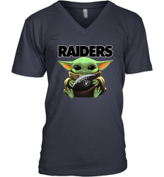 Baby Yoda Loves The Oakland Raiders Star Wars Baby Yoda Hugs Raiders NFL Mens V-Neck T-Shirt