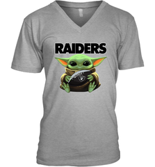 Baby Yoda Loves The Oakland Raiders Star Wars Baby Yoda Hugs Raiders NFL Mens V-Neck T-Shirt Mens V-Neck T-Shirt - VeigarTee