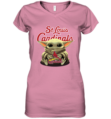 Baby Yoda Hugs Loves The St Louis Cardinals Baseball Womens V-Neck T-Shirt Womens V-Neck T-Shirt - VeigarTee
