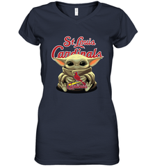 Baby Yoda Hugs Loves The St Louis Cardinals Baseball Womens V-Neck T-Shirt Womens V-Neck T-Shirt - VeigarTee