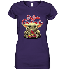 Baby Yoda Hugs Loves The St Louis Cardinals Baseball Womens V-Neck T-Shirt Womens V-Neck T-Shirt - VeigarTee