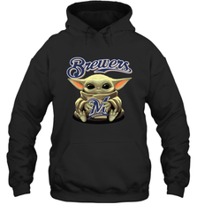 Baby Yoda Hugs Loves The Milwaukee Brewers Baseball Adult Hoodie Sweatshirt Adult Hoodie Sweatshirt - VeigarTee