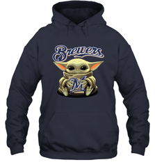 Baby Yoda Hugs Loves The Milwaukee Brewers Baseball Adult Hoodie Sweatshirt Adult Hoodie Sweatshirt - VeigarTee