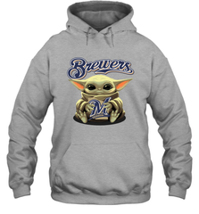 Baby Yoda Hugs Loves The Milwaukee Brewers Baseball Adult Hoodie Sweatshirt Adult Hoodie Sweatshirt - VeigarTee