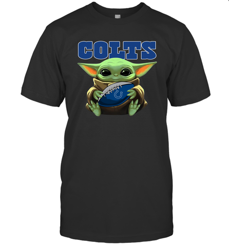 Baby Yoda Loves The Indianapolis Colts Star Wars Baby Yoda Hugs Colts NFL Mens T-Shirt Mens T-Shirt / Black / S Mens T-Shirt - VeigarTee