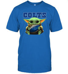 Baby Yoda Loves The Indianapolis Colts Star Wars Baby Yoda Hugs Colts NFL Mens T-Shirt Mens T-Shirt - VeigarTee