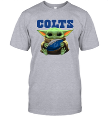 Baby Yoda Loves The Indianapolis Colts Star Wars Baby Yoda Hugs Colts NFL Mens T-Shirt Mens T-Shirt - VeigarTee