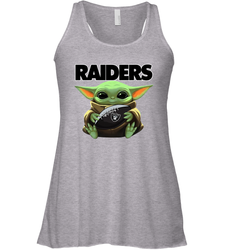 Baby Yoda Loves The Oakland Raiders Star Wars Baby Yoda Hugs Raiders NFL Womens Racerback Tank Top