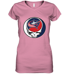 Columbus Blue Grateful Dead Steal Your Face Hockey NHL Womens V-Neck T-Shirt Womens V-Neck T-Shirt - VeigarTee