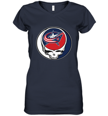 Columbus Blue Grateful Dead Steal Your Face Hockey NHL Womens V-Neck T-Shirt Womens V-Neck T-Shirt - VeigarTee
