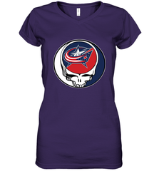 Columbus Blue Grateful Dead Steal Your Face Hockey NHL Womens V-Neck T-Shirt Womens V-Neck T-Shirt - VeigarTee