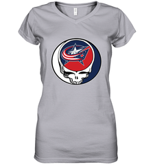 Columbus Blue Grateful Dead Steal Your Face Hockey NHL Womens V-Neck T-Shirt Womens V-Neck T-Shirt - VeigarTee