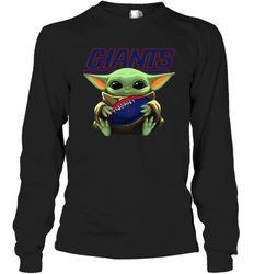 Baby Yoda Loves The New York Giants Star Wars Baby Yoda Hugs Giants NFL Adult Long Sleeve T-Shirt