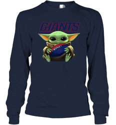 Baby Yoda Loves The New York Giants Star Wars Baby Yoda Hugs Giants NFL Adult Long Sleeve T-Shirt