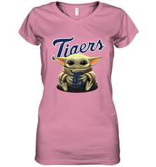 Baby Yoda Hugs Loves The Detroit Tigers Baseball Womens V-Neck T-Shirt Womens V-Neck T-Shirt - VeigarTee