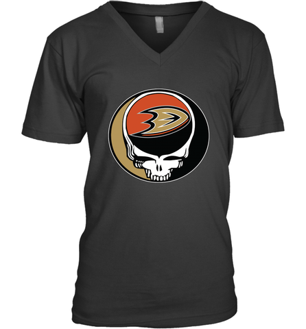 Anaheim Ducks Grateful Dead Steal Your Face Hockey NHL Mens V-Neck T-Shirt Mens V-Neck T-Shirt / Black / S Mens V-Neck T-Shirt - VeigarTee