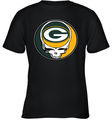 Green Bay Packers Grateful Dead Steal Your Face NFL Football Youth T-Shirt Youth T-Shirt / Black / XS Youth T-Shirt - VeigarTee
