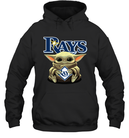 Baby Yoda Hugs Loves The Tampa Bay Rays Baseball Adult Hoodie Sweatshirt Adult Hoodie Sweatshirt / Black / S Adult Hoodie Sweatshirt - VeigarTee