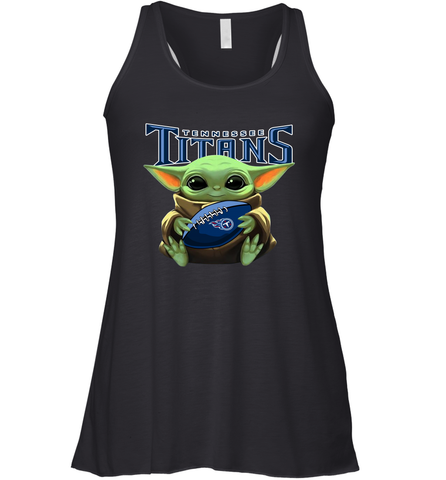 Baby Yoda Loves The Tennessee Titans Star Wars Baby Yoda Hugs Titans NFL Womens Racerback Tank Top