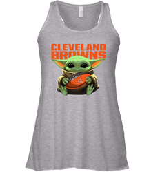 Baby Yoda Loves The Cleveland Browns Star Wars Baby Yoda Hugs Browns NFL Womens Racerback Tank Top