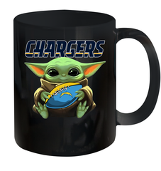 Baby Yoda Loves The Los Angeles Chargers Star Wars Baby Yoda Hugs Chargers NFL Ceramic Mug 11oz Ceramic Mug 11oz - VeigarTee