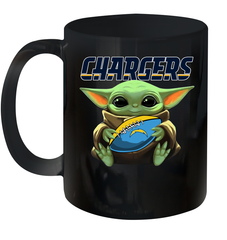 Baby Yoda Loves The Los Angeles Chargers Star Wars Baby Yoda Hugs Chargers NFL Ceramic Mug 11oz Ceramic Mug 11oz - VeigarTee