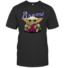 Baby Yoda Hugs Loves The Atlanta Braves Baseball Mens T-Shirt Mens T-Shirt - VeigarTee