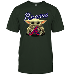 Baby Yoda Hugs Loves The Atlanta Braves Baseball Mens T-Shirt Mens T-Shirt - VeigarTee