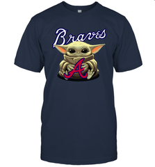Baby Yoda Hugs Loves The Atlanta Braves Baseball Mens T-Shirt Mens T-Shirt - VeigarTee