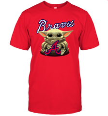 Baby Yoda Hugs Loves The Atlanta Braves Baseball Mens T-Shirt Mens T-Shirt - VeigarTee
