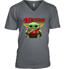 Baby Yoda Loves The San Francisco 49ers Star Wars Baby Yoda Hugs 49ers NFL Mens V-Neck T-Shirt Mens V-Neck T-Shirt - VeigarTee