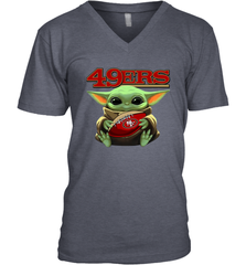 Baby Yoda Loves The San Francisco 49ers Star Wars Baby Yoda Hugs 49ers NFL Mens V-Neck T-Shirt Mens V-Neck T-Shirt - VeigarTee