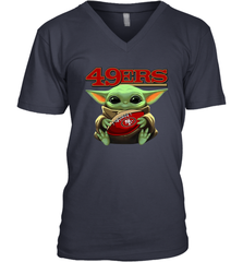 Baby Yoda Loves The San Francisco 49ers Star Wars Baby Yoda Hugs 49ers NFL Mens V-Neck T-Shirt Mens V-Neck T-Shirt - VeigarTee